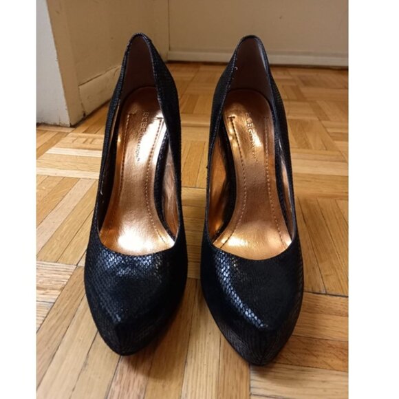 BCBGeneration Parade Platform Pump black leather stilettos, size 8 / 38 - Picture 3 of 15
